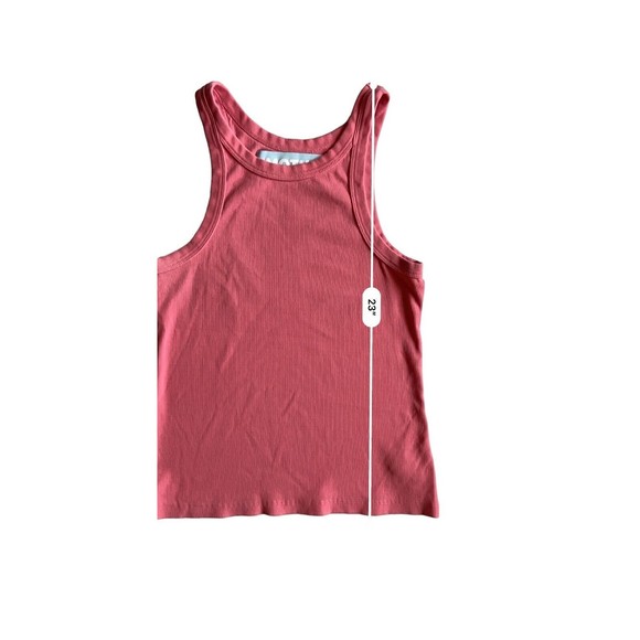Mother Move It Womens The Chin Ups Tank Size M Coral Ribbed Racer Style Slim Fit - Picture 11 of 13